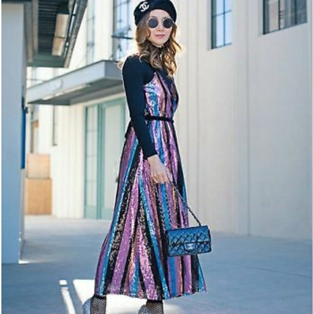Zara Sequin Striped Wrap Dress |Size Medium| NWT